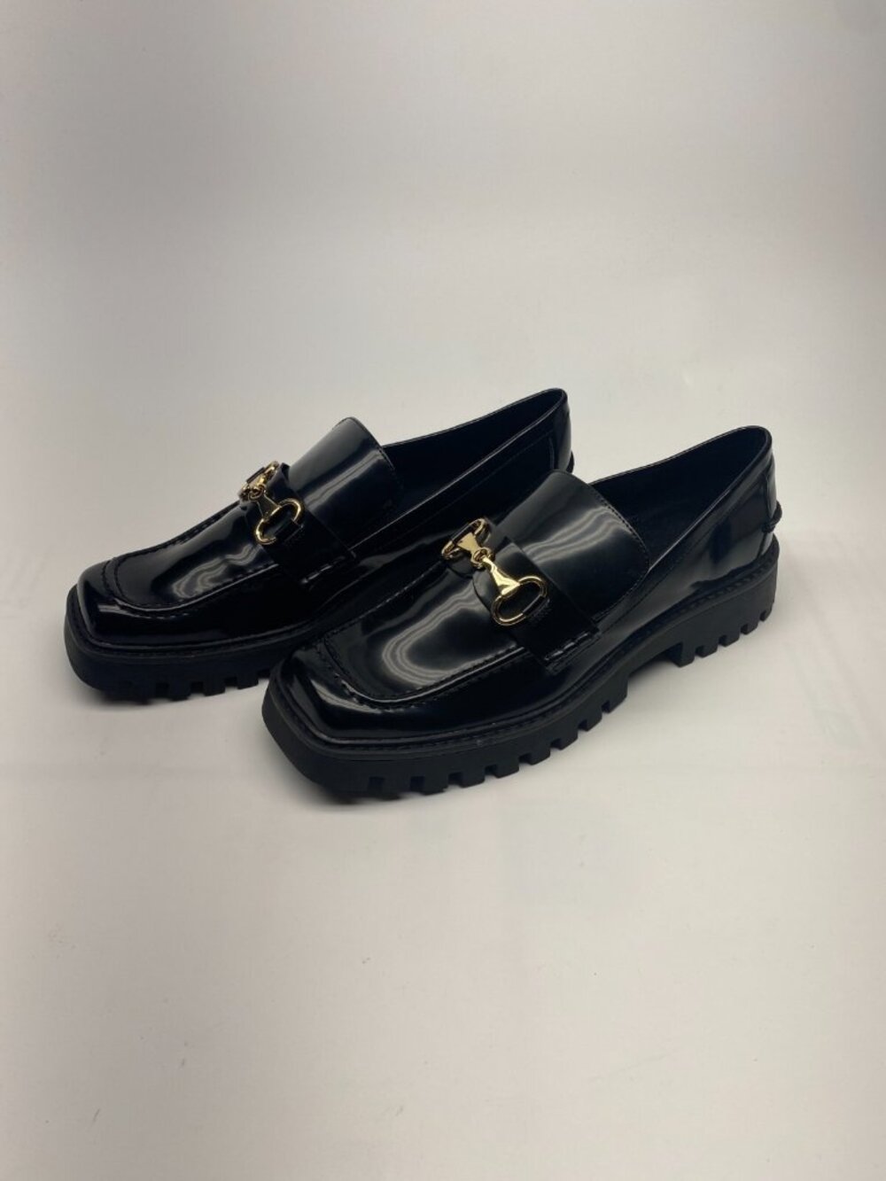 Open Edit Womens Patent Leather Black Heather Platform Bit Loafer Sz 11